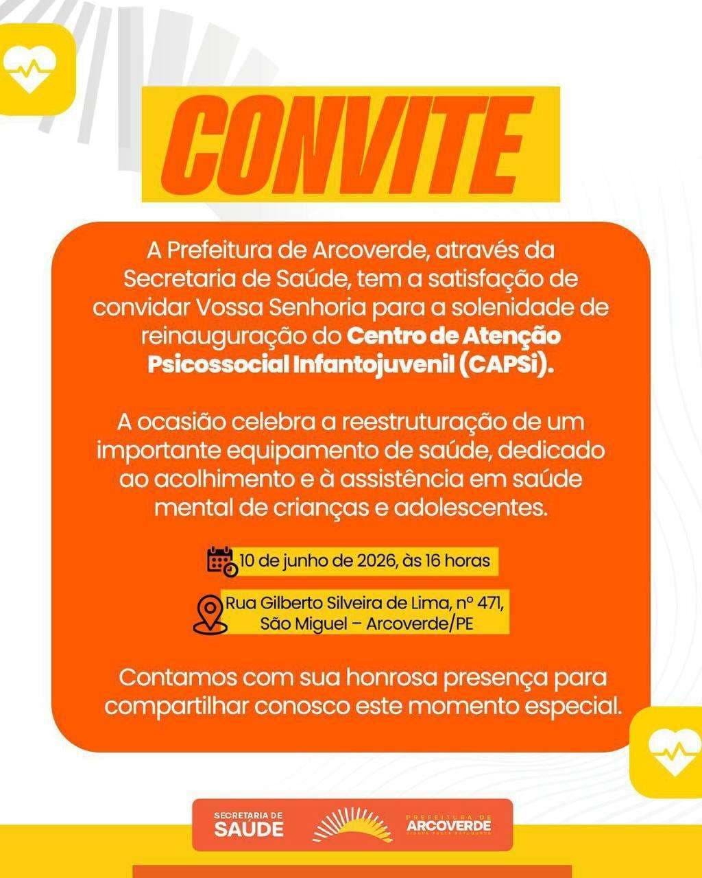 Saúde Mental: Prefeito Zeca Cavalcanti inaugura nova estrutura do CAPSi em Arcoverde nesta quarta-feira